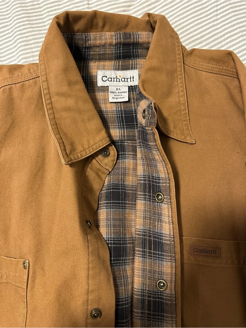 Carhartt Brown Duck Field Jacket with Plaid Flannel Lining